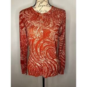 Josie Natori silk stretch knit button front cardigan sweater M